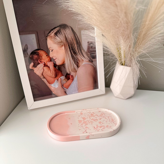 Baby Pink Split Oval Jewelry Tray with Terrazzo
