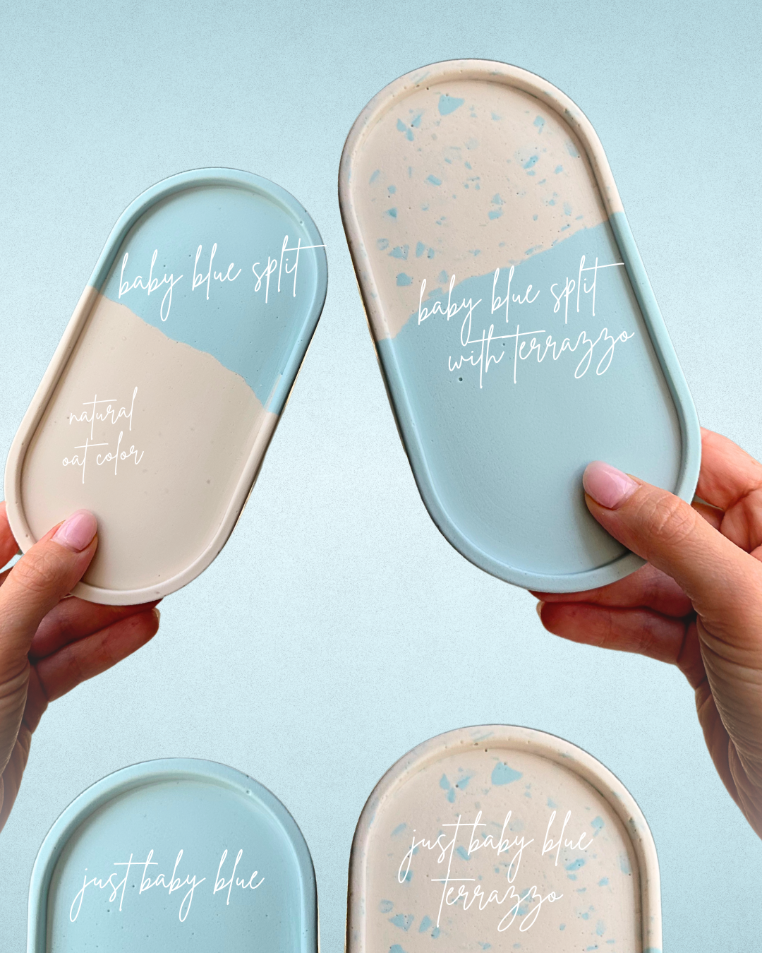 Baby Blue Split Oval Jewelry Tray with Terrazzo