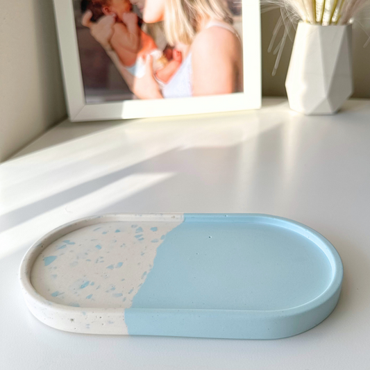 Baby Blue Split Oval Jewelry Tray with Terrazzo