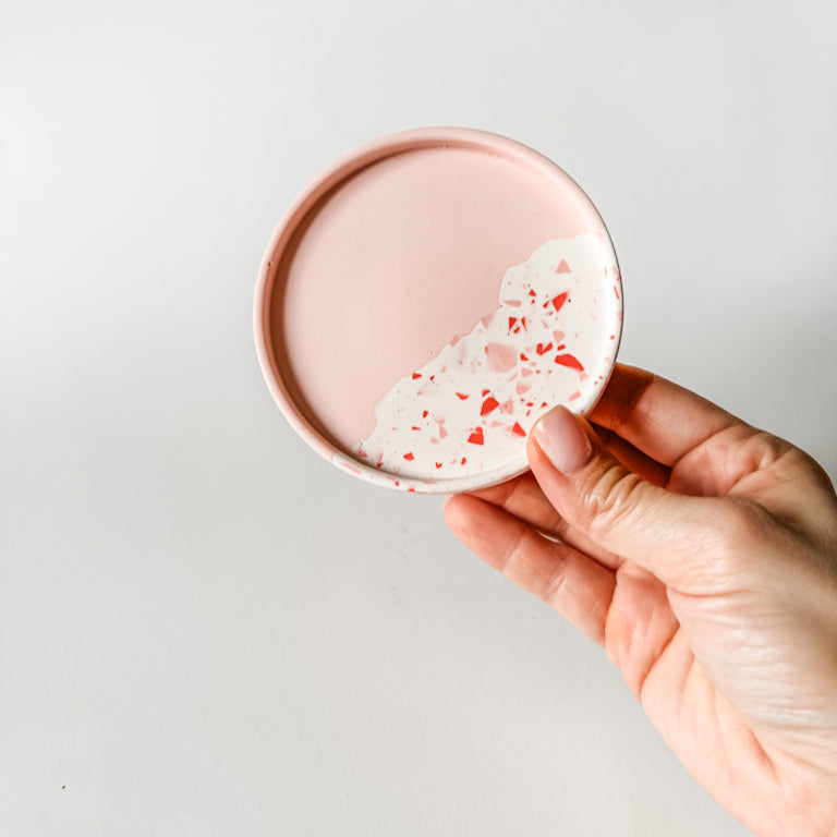 Pink Split Coaster/Trinket Dish with Terrazzo Chips