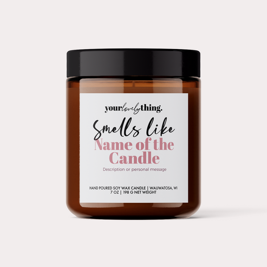 Candle jar with a label on a white background