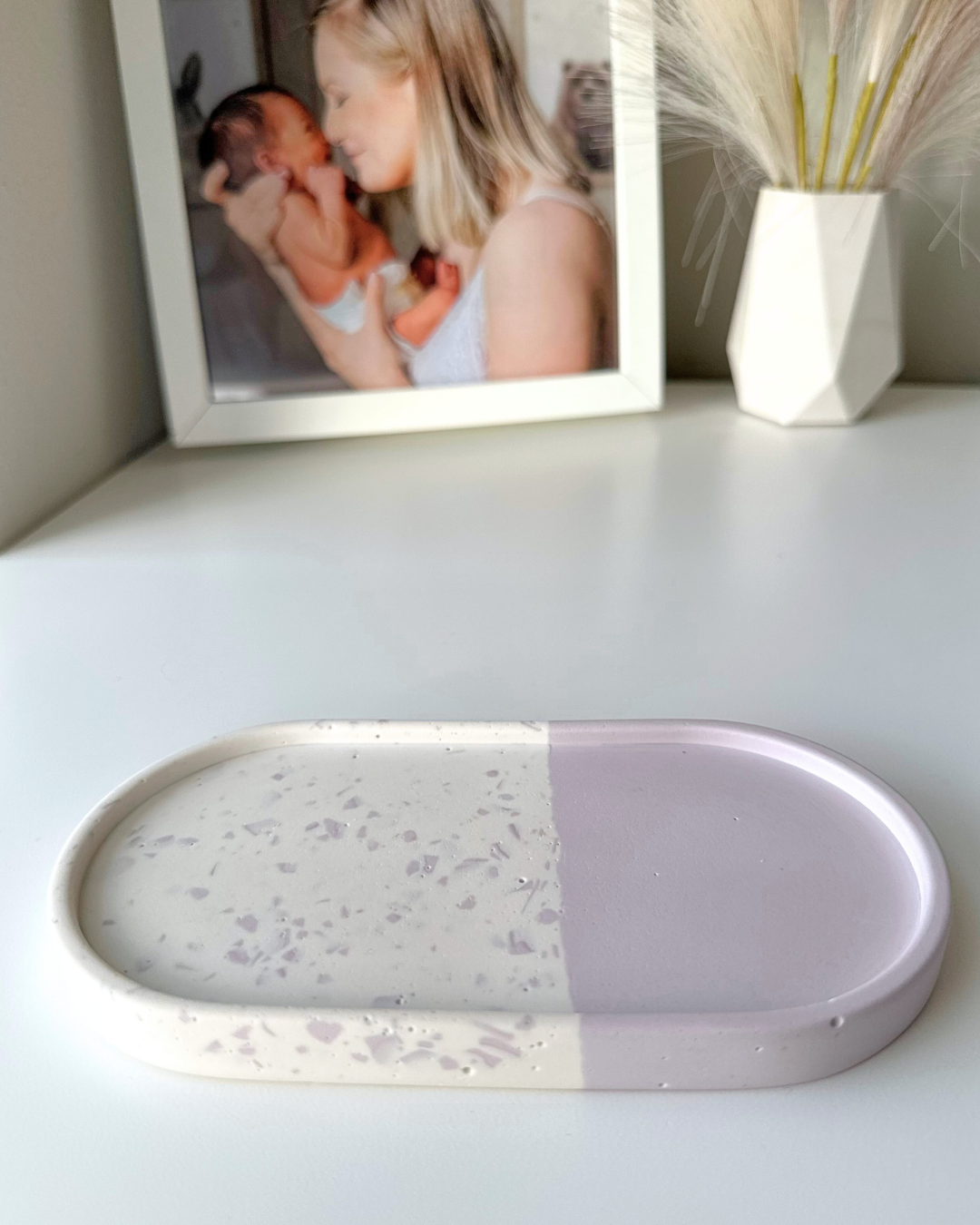 Lilac Split Oval Jewelry Tray with Terrazzo