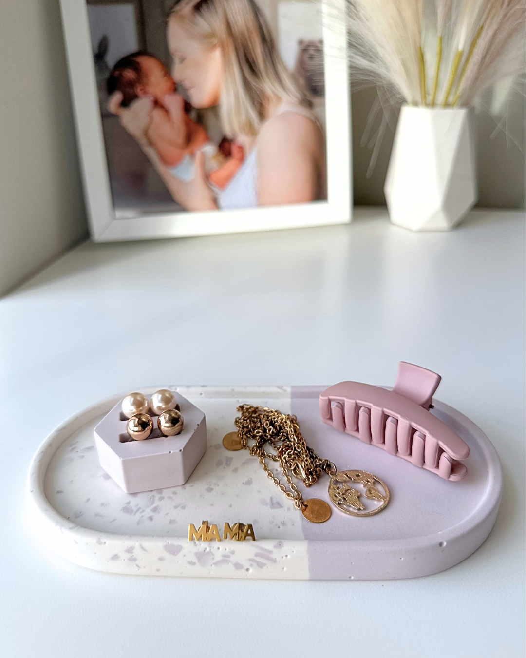 Lilac Split Oval Jewelry Tray with Terrazzo