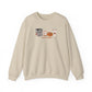 Beige sweatshirt with 'cozy season' graphic on a white background