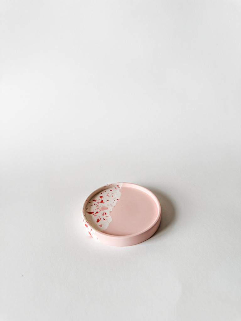 Pink Split Coaster/Trinket Dish with Terrazzo Chips